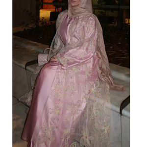 Women' s Muslim Lace Embroidered Cardigan &amp;Matching Inner <strong>Maxi</strong> <strong>Dress</strong> 2 Piece Suit Islamic Modest Abaya Polyester <strong>Turkish</strong> <strong>Dress</strong> - Product Image 2