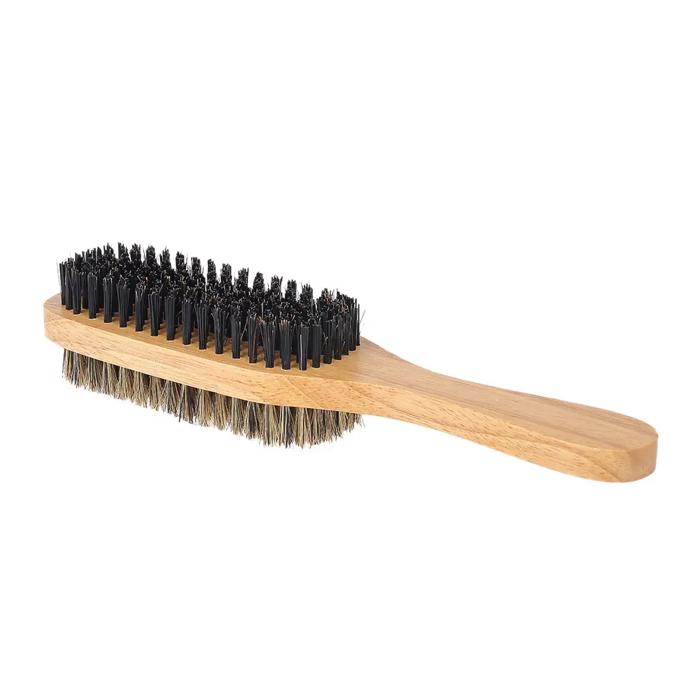 Offre Spéciale naturel sanglier soies en nylon double face cou brosse en bois longue poignée coiffeur brosse à cheveux