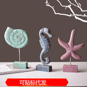Mediterranean Style Wood Seahorse Starfish Shell <b>Table</b> Decorations For Living Room Bedroom - Product Image 4