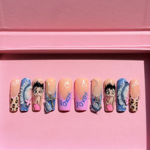 <span class=keywords><strong>Faux</strong></span> ongles à presser en forme de canard, couvrance totale, en acrylique réutilisable, brillants, motifs dessin animé, denim, breloques 3D, faits main, motif <span class=keywords><strong>vache</strong></span>, avec colle - Product Image 1