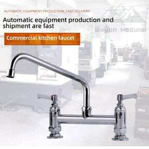 Wayon commerciale a doppia maniglia <span class=keywords><strong>rubinetto</strong></span> in ottone 8 pollici beccuccio a battente disegno industriale montaggio a ponte per lavello cucina rubinetti per acqua 2 fori - Product Image 4
