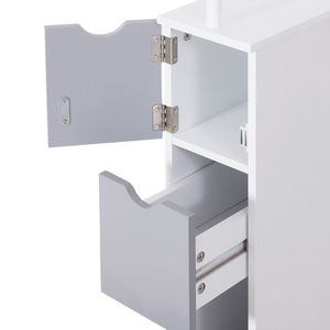 Meuble <span class=keywords><strong>de</strong></span> rangement autoportant blanc étroit mince pour toilettes, meuble d'angle avec portes et étagères - Product Image 3