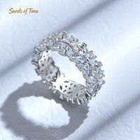 Cincin Pernikahan Model Bunga Marquise yang Cantik, Aksesoris Pakaian Pesta Harian Wanita Mewah, Cincin Moissanite Tebal
