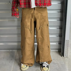 <span class=keywords><strong>Pantalones</strong></span> de Trabajo Personalizados de Alta Calidad, Ecológicos, Transpirables, de Lona, de Pierna Ancha, Corte Holgado, con Paneles Removibles y Apliques de Tachuelas, Rectos - Product Image 3