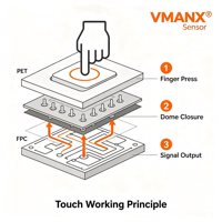 VMANX Clavier tactile à membrane métallique personnalisé pour ascenseur, panneau de commande flexible FPC, prise en charge du système d'exploitation, OEM ODM