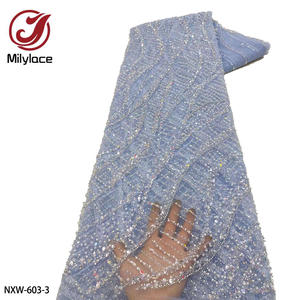 جميل الزفاف الذهب الترتر تول صافي الدانتيل النسيج الفاخرة التطريز الثقيلة مطرز الدانتيل النسيج لفستان الحزب - Product Image 4