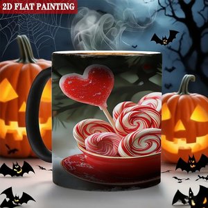 Heat Changing Mug 11oz Ceramic Frosted Black With 2D Flat Painting Design Christmas Candy Pattern - Product Image 6