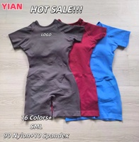 Combinaison de yoga sans couture à manches courtes pour femme, short cycliste une pièce, combinaison de sport, body de fitness, 90 % nylon, 10 % élasthanne