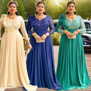 Vestido Largo de Fiesta Formal de Verano para Mujer, Talla Grande, Cuello en V, Lentejuelas, Gasa, Poliéster, Elegante, Transpirable, Estilo Africano, Floral - Product Image 2