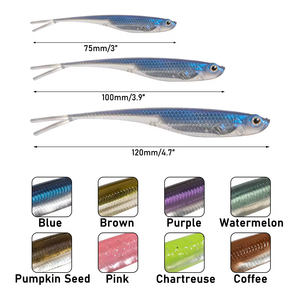 เหยื่อตกปลาแบบนิ่ม5/6ชิ้น/ล็อต75มม. 100มม. 120มม. แยกหางปลาหางปลาเหยื่อสีรุ้งสวิงตกปลาสปินเนอร์เหยื่อ - Product Image 2