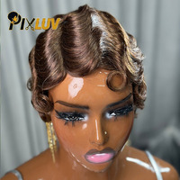 Cabello Humano Virgen Brasileño con Ondas Finger Wave para Peluca sin Pegamento, Color Marrón HD, Hecho a Máquina, Crudo, de Alta Densidad