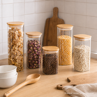 Pot de conservation carré en verre borosilicate avec couvercle en bambou, récipient alimentaire hermétique pour garde-manger, céréales, pâtes, noix, thé