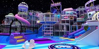 Aire de jeux intérieure pour enfants de style cyberpunk néon, équipement de jeux souple commercial personnalisé pour enfants, matériau ABS, 500 kg