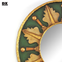 Miroir mural rond artisanal DX DESIGNS en feuille d'or verte, miroir décoratif vintage marocain pour salon et entrée