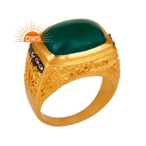 แหวนพลอยโอนิกซ์สีเขียวเพทายแหวนชุบทองแหวนดีไซน์เนอร์แหวนแฟชั่นทองเหลืองคอลเลกชันเครื่องประดับวินเทจ - Product Image 1