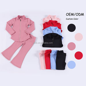 女の子用ダンスウェア ヨガフレアパンツとジャケット 2ピース ヨガセット フィットネストップス スポーツスーツ ヨガワークアウトセット キッズ用 - Product Image 5