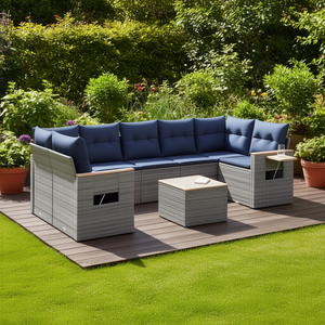 Ensemble de canapés de patio en polyrotin gris, 9 pièces avec coussins, meubles de jardin d'extérieur, design contemporain - Product Image 2