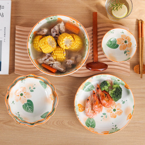 Vajilla de Porcelana Fina de Lujo, Juego de Platos y Tazones con Diseño de Plantas, Apto para Microondas y Lavavajillas, Hermético, Estilo Nórdico Minimalista y Fresco - Product Image 3