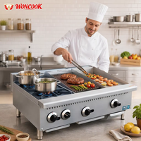 Cuisinière à gaz de comptoir 36 pouces avec plaque de cuisson et gril à pierres de lave 3-en-1, cuisinière à gaz commerciale combinée avec plaque de cuisson