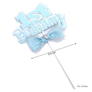 Fiocco in Tulle Glitterato Ecologico Moderno per Decorazione Torta Rosa / Blu / Oro <span class=keywords><strong>Buon</strong></span> <span class=keywords><strong>Compleanno</strong></span> <span class=keywords><strong>1</strong></span>° 18° e 100° Giorno - Product Image 5