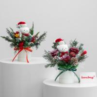 Lovebay Новогодний декор для дома: стабилизированные цветы в круглой коробке, вечные цветы оптом, сухоцветы для подарков