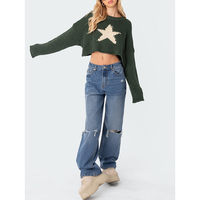 Pull avec LOGO personnalisé pour femmes Pull-over Casual Knitwear Star Crop Jumper Designer Loose Stripe Ras du cou Pull d'hiver pour femmes