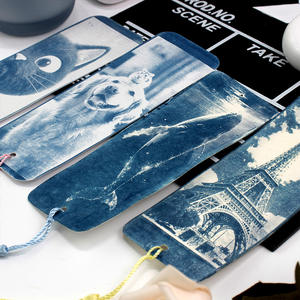 Meilleures ventes transfrontalières : Ensemble de 24 marque-pages en papier cyanotype à impression soleil bleu 5*14, 12 pompons, cadeau créatif fait main DIY - Product Image 1