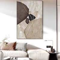Peinture acrylique artisanale beige personnalisée sur toile, style Wabi-sabi, tons terreux, cadre géométrique pour décoration de salon (vente en gros)