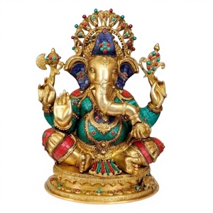 Figura de Ganesha en Latón Chapado en Oro, Ídolo Religioso, Arte de Fundición, Decoración para el Hogar, Coleccionable - Product Image 1