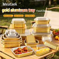 Barquettes/Plats rectangulaires en aluminium jetables robustes de qualité alimentaire, recyclables, avec couvercles, parois lisses, noir et or