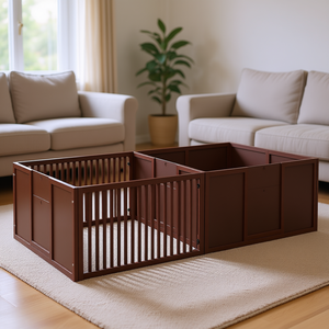 Parc de jeu intérieur couleur café 81x39 avec portes amovibles, niche pour chiots, mobilier pour animaux de compagnie - Product Image 2