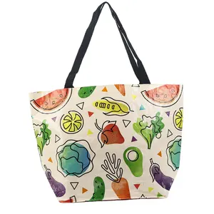 Borsa Tote Shopping tessuta in polipropilene Pp stampa frutta e verdura laminata con Logo personalizzato all'ingrosso