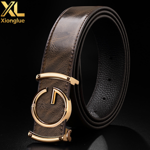 Cinturón de Moda Occidental con Hebilla de Placa con Logotipo V de 3.3 cm de Ancho, Cinturones de Cuero Genuino para Hombre y Mujer - Product Image 2