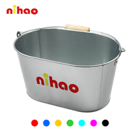 NIHAO Seau à glace galvanisé grande taille à prix réduit avec support en bois pour fêtes, idéal pour le vin et les outils de bar, avec fonction de refroidissement
