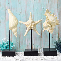 Figurine en résine imitation coquillage de style méditerranéen avec support noir, statue de coquillage océanique pour la décoration de table à la maison