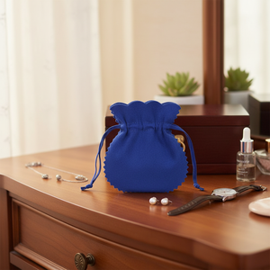 Borsa Doppia Anfora in Velluto Blu 60x80 - Riciclabile con Logo Ricamato per Gioielli, Regali, Orologi, Cosmetici, Scarpe, Parrucche - Product Image 3