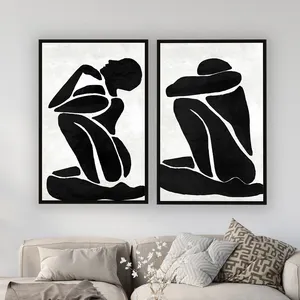 一套2框帆布艺术黑白抽象女性绘画客厅卧室办公室装饰60x90cm厘米