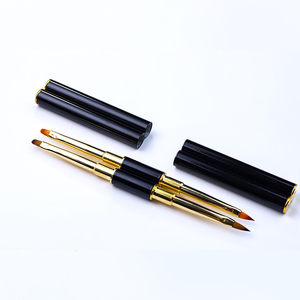 Pinceau de précision 3D double embout pour nail art, 2-en-1, manche en métal noir, poils en nylon, virole en cuivre # 2/ # 4 - Product Image 1
