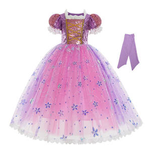 Vestido de malla de lentejuelas moradas, disfraz de princesa, fiesta de Cosplay para niña, vestido de <span class=keywords><strong>Rapunzel</strong></span> enredado con peluca trenzada - Product Image 3