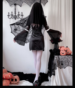 Mujeres Halloween <span class=keywords><strong>Sexy</strong></span> monja Cosplay disfraz vampiro Cruz estilo gótico oscuro negro vestido de monja con tocado carnaval ropa de juego de rol - Product Image 6
