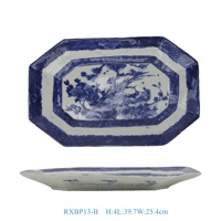 Assiette carrée en porcelaine écologique faite à la main, motif floral bleu et blanc vintage avec oiseaux, imperméable, RXBP13-B, pour la décoration de la maison et des hôtels