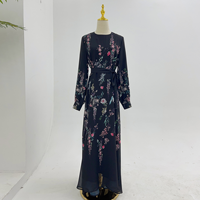 Robes de soirée longues à manches longues élégantes noires pour femmes musulmanes, tendance d'impression florale Abaya, dernières tendances de Sharut Wholesale