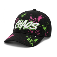 Casquette de baseball Y2K Streetwear à 6 panneaux, personnalisable avec broderie 3D en relief, imprimé graffiti coloré et strass, pour commande en gros