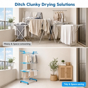 Séchoir à <span class=keywords><strong>linge</strong></span> vertical multifonctionnel pliable à 4 niveaux pour serviettes, gain de place, autoportant - Product Image 5