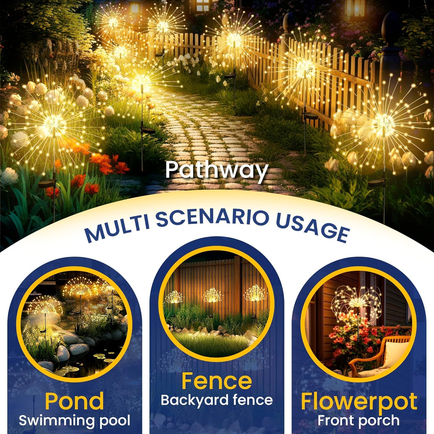 Christmas Lights Outdoor Fireworks Lamp Warm LED Garden String Solar Fireworks Lights