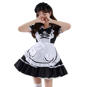 Maid Costume Women Black <b>White</b> Dress With <b>Apron</b> And Hat Anime Cosplay Outfit Adult Size Lingerie Set - Product Image 2
