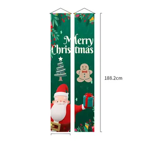 Nuevo Pareado de Navidad Santa Claus patrón rojo y negro tela colgante decoración de vacaciones bandera colgante Banner