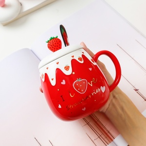 Taza de Cerámica con Tapa, Estilo INS, 460 ml, Linda Taza de Fresa, Taza de Café Personalizada, Tazas de Té Reutilizables - Product Image 5