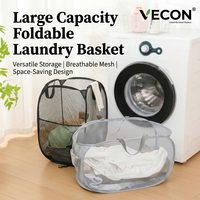 Panier à linge pliable en maille avec ouverture large, poche latérale, respirant, peu encombrant, écologique, en polyester