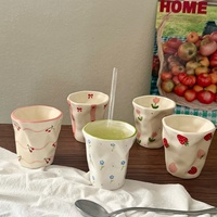 Cangkir Keramik Dekorasi Lemon Hati Bunga 3D Unik Hadiah Pasangan Mug Teh Kopi Tanpa Gagang Mug Lukis Tangan